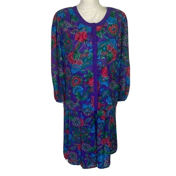 Diane Freis Skirt Set Womens Vintage Floral Purple Red Blue Polyester Top Button - Picture 1 of 15